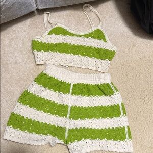 Rebellion Green and Cream Crochet Crop Top